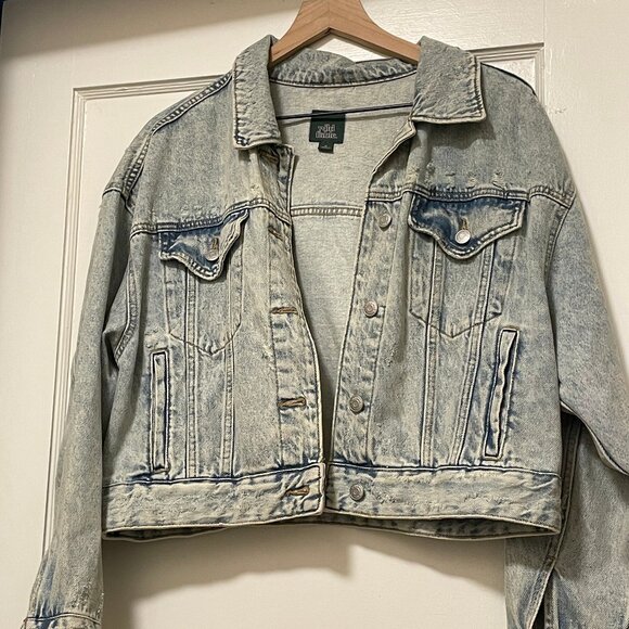 Cropped Acid Wash Denim Jacket Size M - Picture 1 of 4